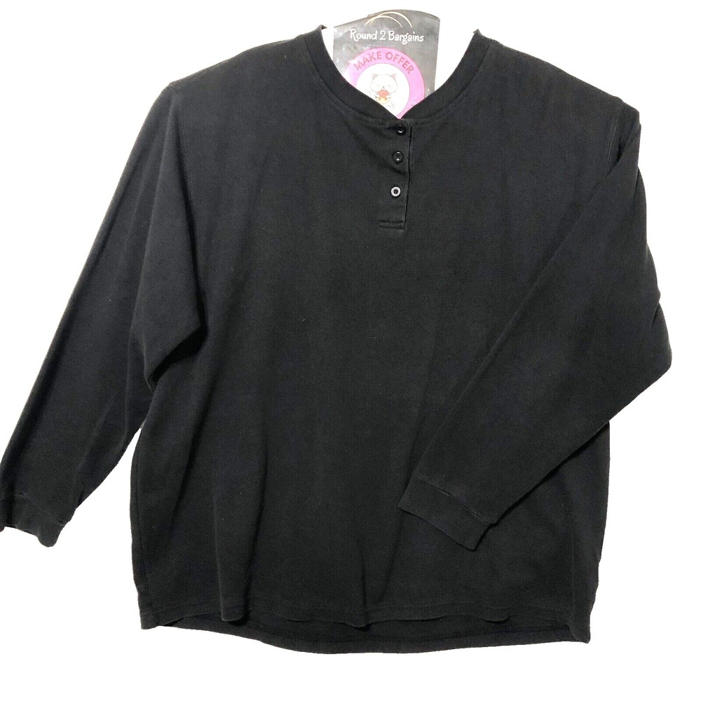 Adventuridge Henley Shirt Mens 2XL‎ Black Thermal Waffle Knit Long Sleeve XXL